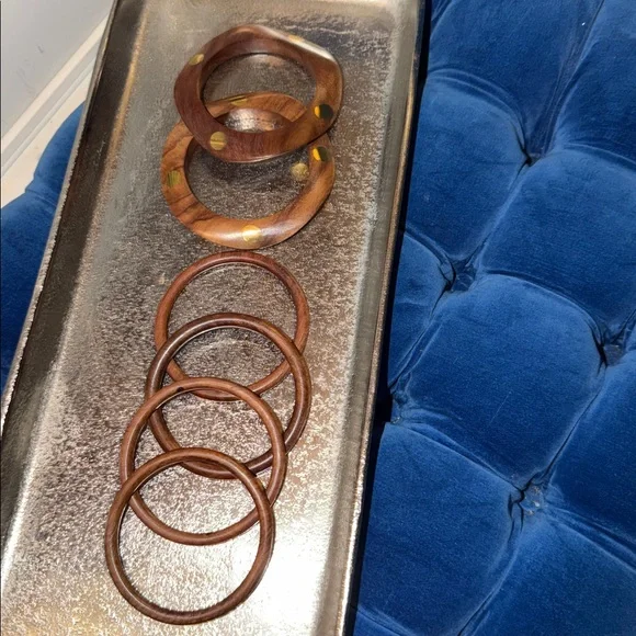 6 Wooden Bangle Bracelet Set with Gold Dots - Picture 2 of 2